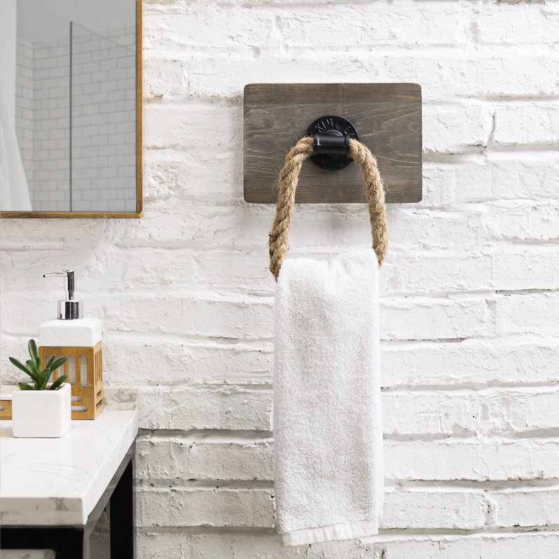 Wood Wall Mounted Rope Towel Ring, Brown