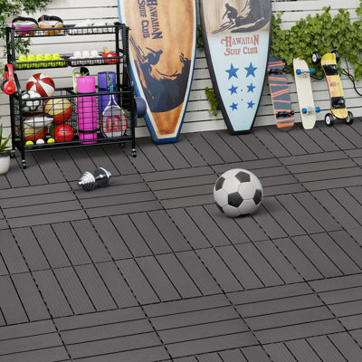 Portable PP Interlocking Decking Tiles, Snap Together Outdoor Patio Flooring Tiles with Diamond Grid Base, Anti-Slip Waterproof Plastic Floor Tiles for Balcony Backyard Garden Poolside, Set of 22