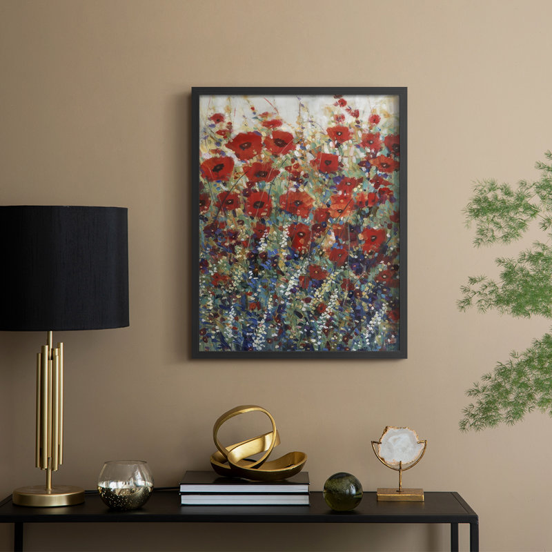 «Garden Poppies I», reproduction encadrée - bois massif, H 15 po x l 12 po, Noir, noir, noir, noir