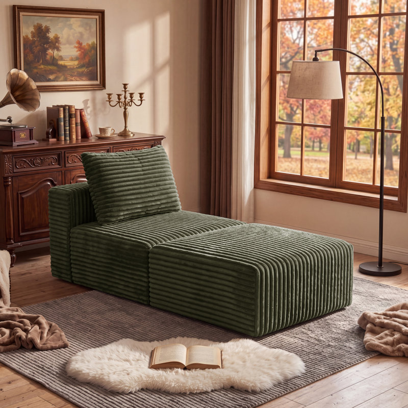 Chaise modulaire sans accoudoirs avec repose-pieds, siège profond avec ressorts ensachés, aucun assemblage requis, canapé modulaire à compression pour salon, vert