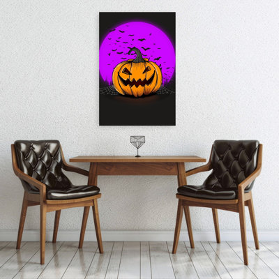 Impression d'art mural abstrait contemporain représentant un paysage de forêt de chauves-souris et d'araignées dans une nuit d'Halloween effrayante