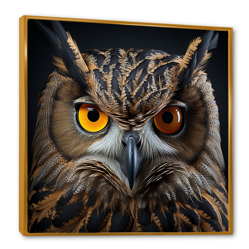 Décoration murale hibou classique yeux de la nuit - hibou, Cadre flottant doré, H 16 po x l 16 po x P 1 po