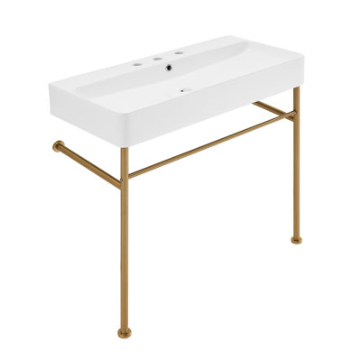 Swiss Madison Carre 34.7" Tall Ceramic Rectangular Pedestal Bathroom Sink with Overflow