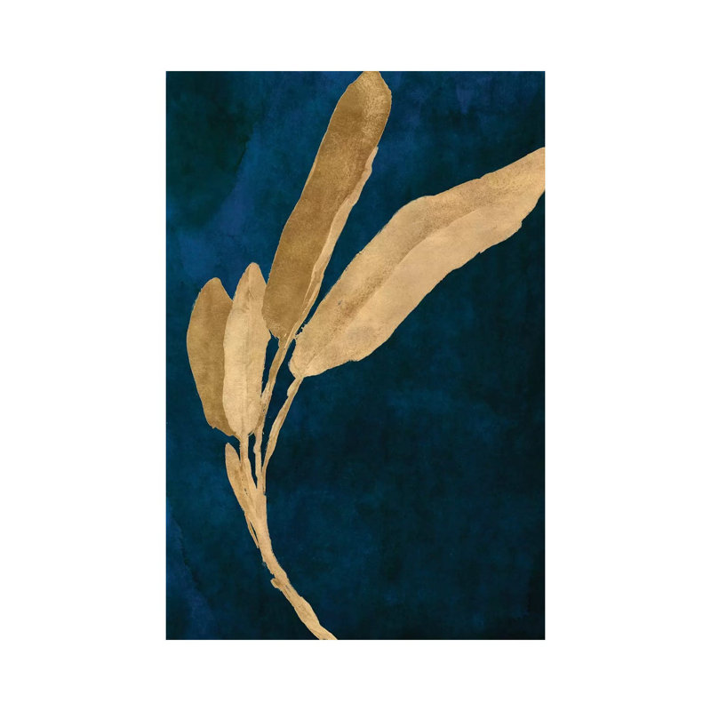 Gold Leaves On Navy III by Lanie Loreth - Wrapped Canvas Print, 20.32 cm H x 30.48 cm W