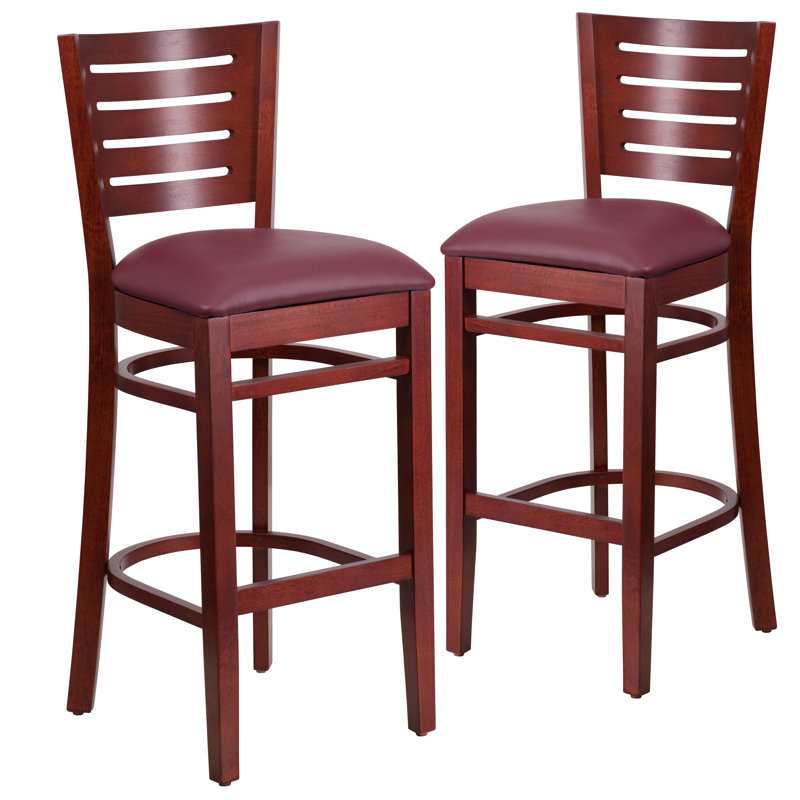 Tabouret de bar Kadircan, Vinyle - bourgogne, Acajou, 2