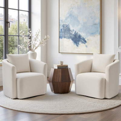 Modern Chenille Swivel Barrel Armchair with Accent Pillow