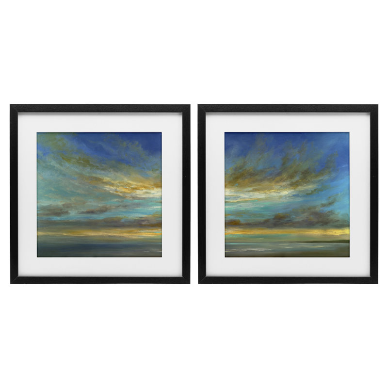 Ensemble de 2 impressions encadrées sous le verre, "Sunset Sunset", par Sheila Finch, H 13 po x l 13 po, Cadre noir minuit