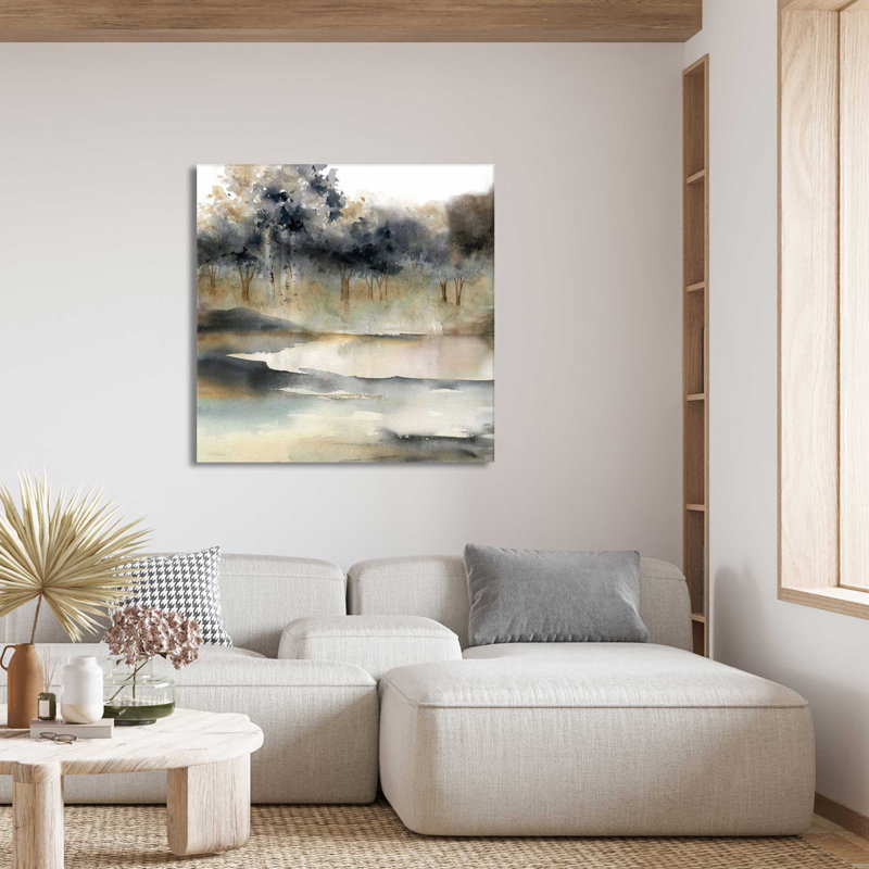 Serene River par Carol Robinson - Peinture, L 18 po x H 18 po, Toile tendue