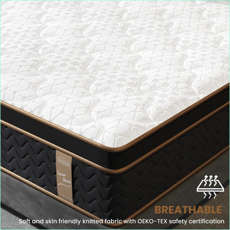Matelas grand moelleux hybride de 10 po avec ressorts ensachés et mousse viscoélastique gélifiée, sans fibre de verre, isolement par mouvement, support de bord