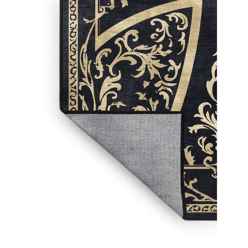 Machine Washable Fillmore Templar Cross Symbol Classic Damask Rug in Black – Black Binding, 6x9