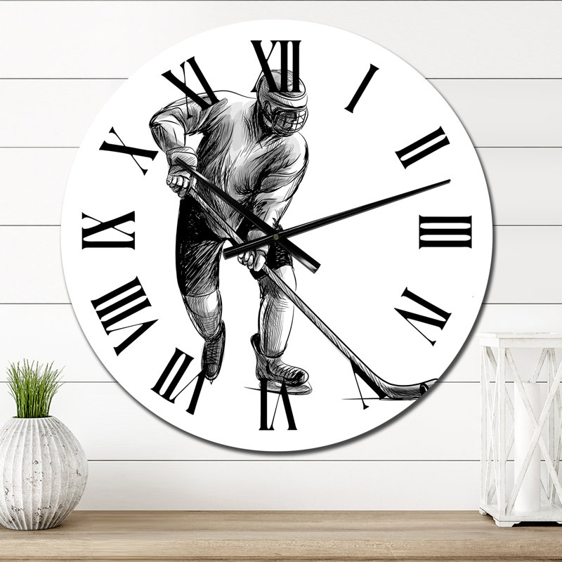 Croquis d'un joueur de hockey dans un sport d'hiver - horloge murale mondiale, Petit