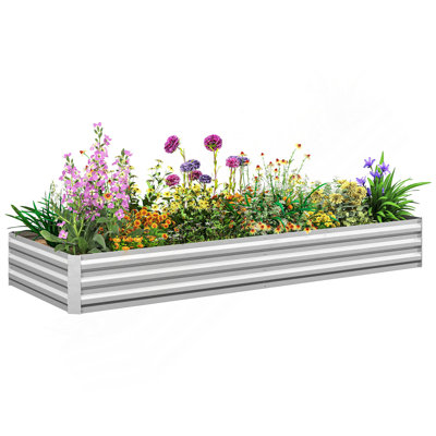Lit de jardin surélevé galvanisé 95 po x 36 po x 12 po Outsunny, jardinière surélevée en métal, bricolage facile et nettoyage pour faire pousser des fleurs, des herbes, de l'argent