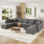 Canapé modulaire convertible 9 places en velours côtelé avec rangement, 7 coussins de dossier et 7 coussins décoratifs-1038867373