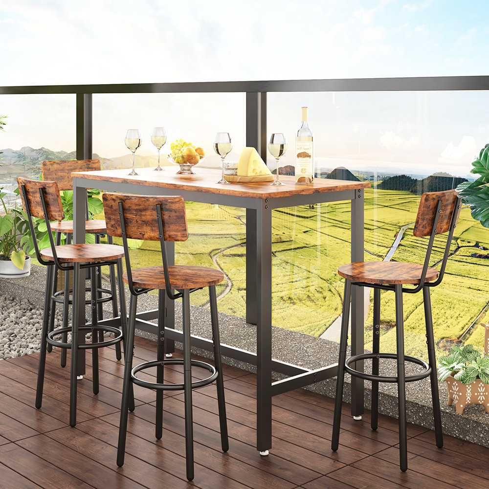 thumbnail interactive-video image 1 of Industrial Adjustable Height Bar Table 37.4-45.3 Inch - Vintage Swivel Pub Table With Footrest 1 of 13
