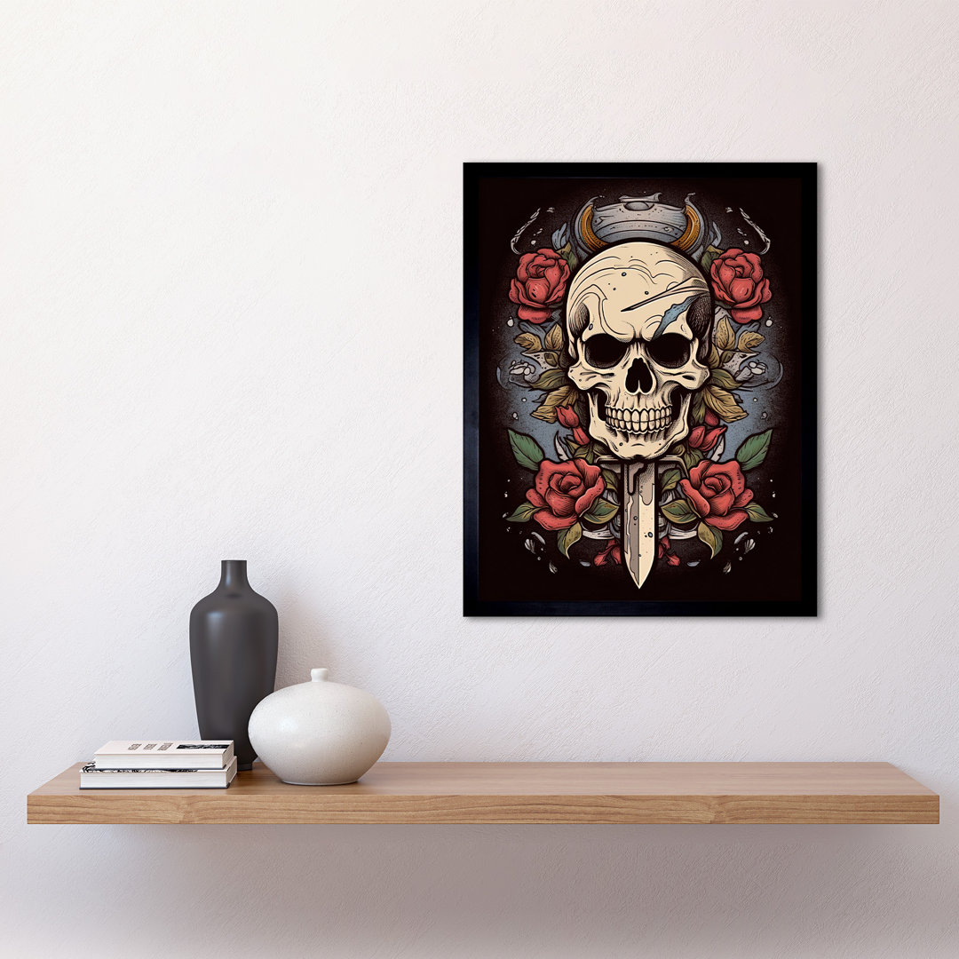 Jesiah Skull Dagger And Roses Tattoo Ink Body Art Americana 50s - Single Picture Frame Print