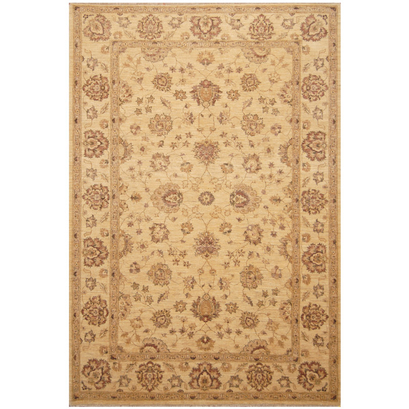 Tapis en laine brun/beige 6 pi 8 po x 9 pi à main one-of-kind noué la Khari