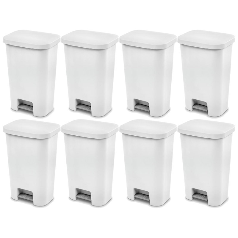 Poubelle de cuisine rectangulaire à pédale de 11,9 gallons Sterilite, blanc (paquet de 8)