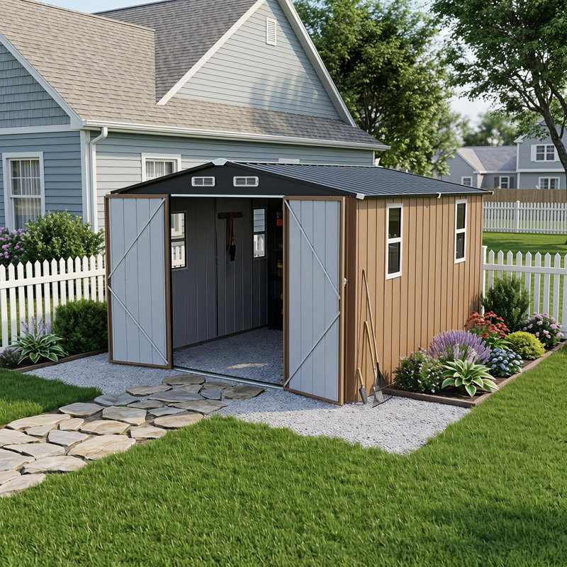 Decksplore 10 ft. W x 10 ft. D Outdoor Storage Shed with Lockable Metal Garden Tool Shed