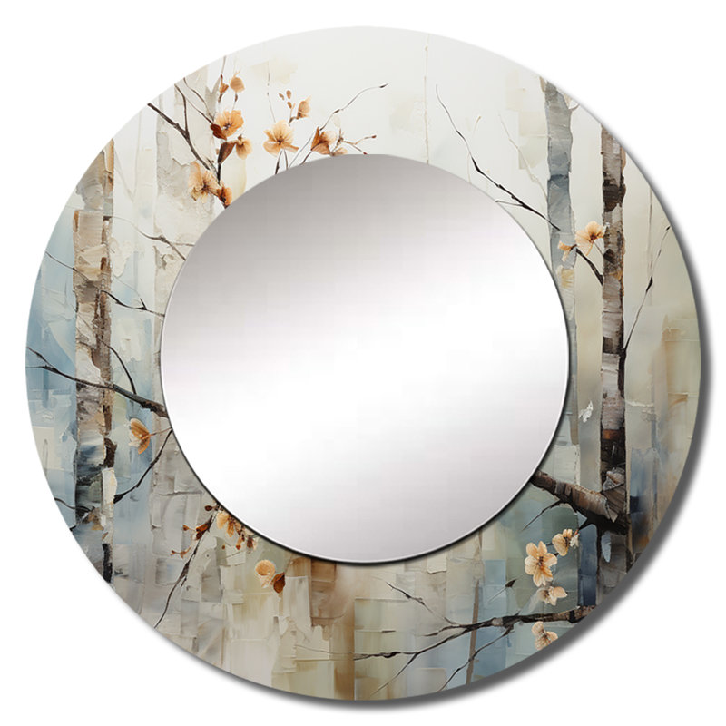 Shalla Birch Woods Ethereal Elegance III - grand miroir de bouleau, décor de miroir mural rond traditionnel traditionnel, impression d'art en métal