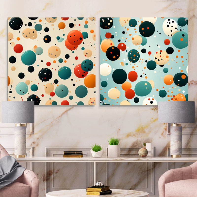 Motif rétro à pois rétro I - ensemble de 2 peintures murales abstraites en acrylique, H 36 po x l 73 po
