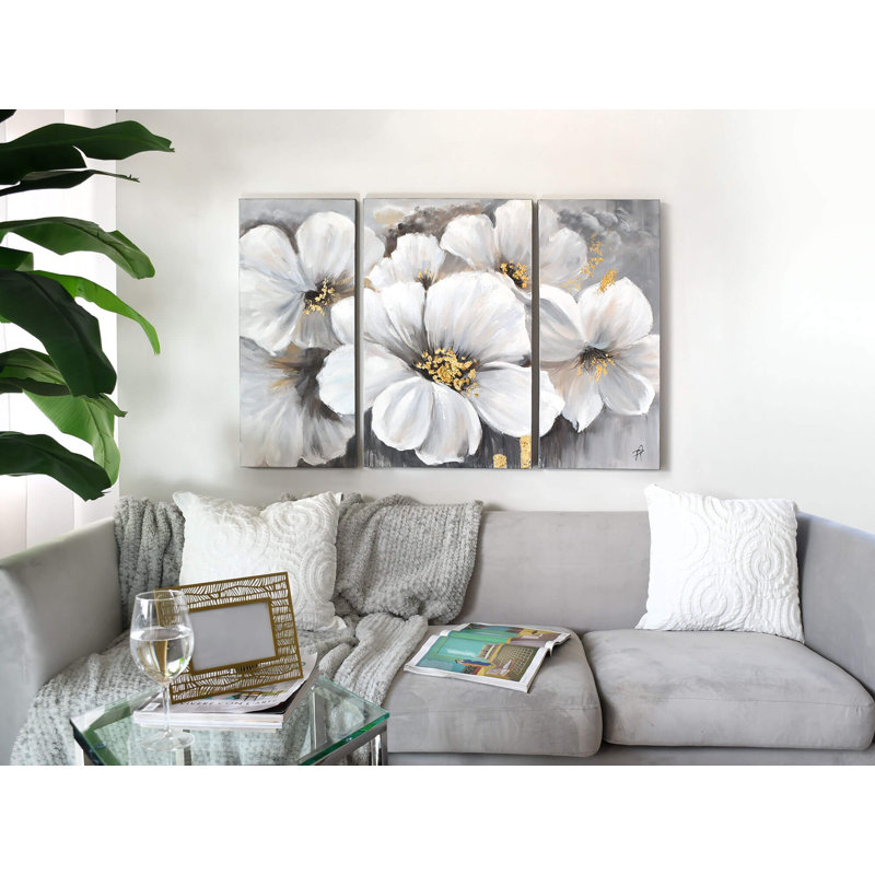 Daivd White Peonies - 3 Piece Wrapped Canvas Painting