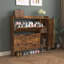 Armoire de rangement rustique à chaussures brun avec miroir, tiroirs rabattables et conception anti-basculement