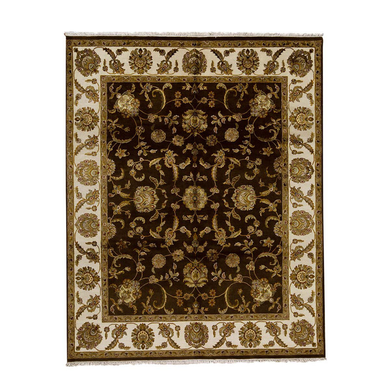 Tapis brun / ivoire / beige noué à la main 8 pi x 10 pi
