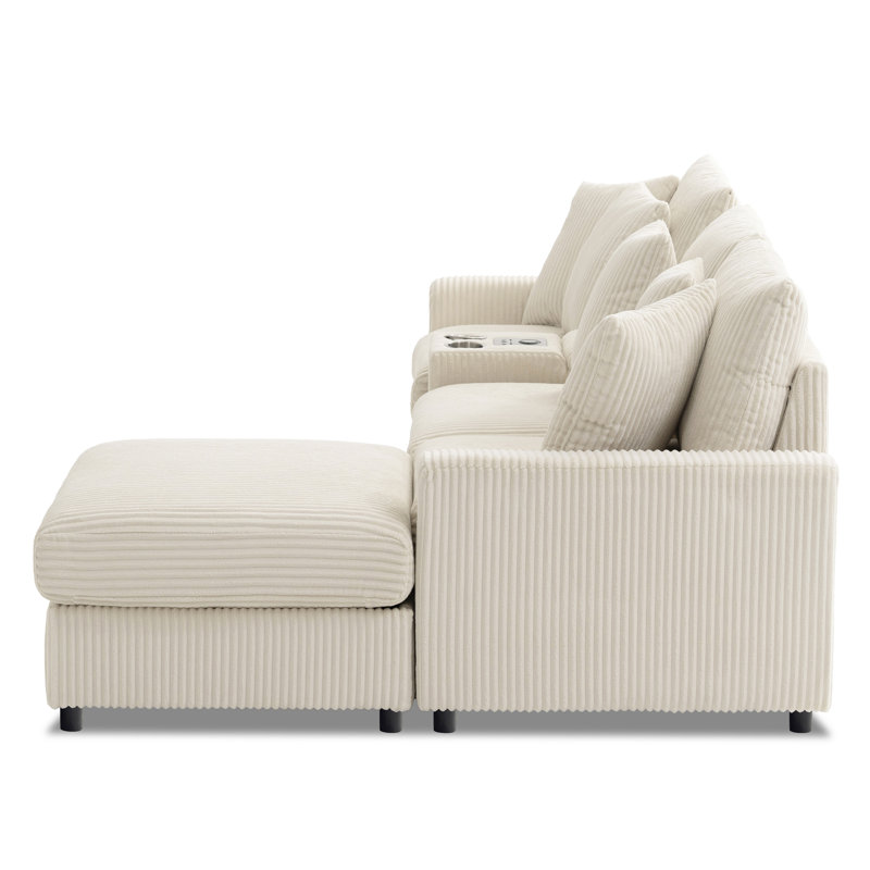 Canapé modulaire avec haut-parleurs Bluetooth, canapé en L avec console, Crème