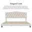Lit tapissier luxueux de très grande taille, tête de lit réglable capitonnée à losanges avec un design incurvé, support solide en métal et en bois, aucun sommier tapissier requis, lit plateforme en lin beige-1726185440