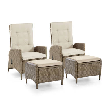 Tozey Chillrest Linen Gray Wicker Patio Recliner Chair with Beige