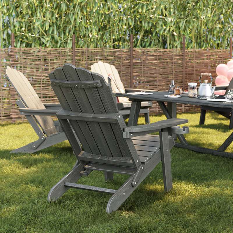 Shonda Adjustable Backrest Folding Adirondack Chair, Gray