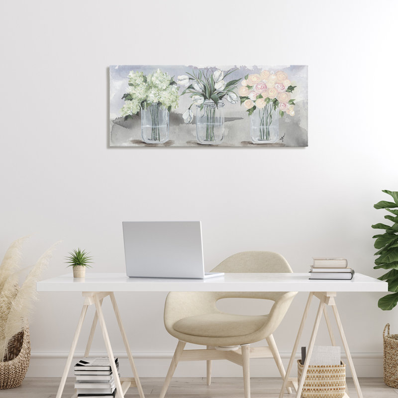 Aquarelle sur toile Mason Jar Flower, conception par Julie Norkus, H 13 po x l 30 po