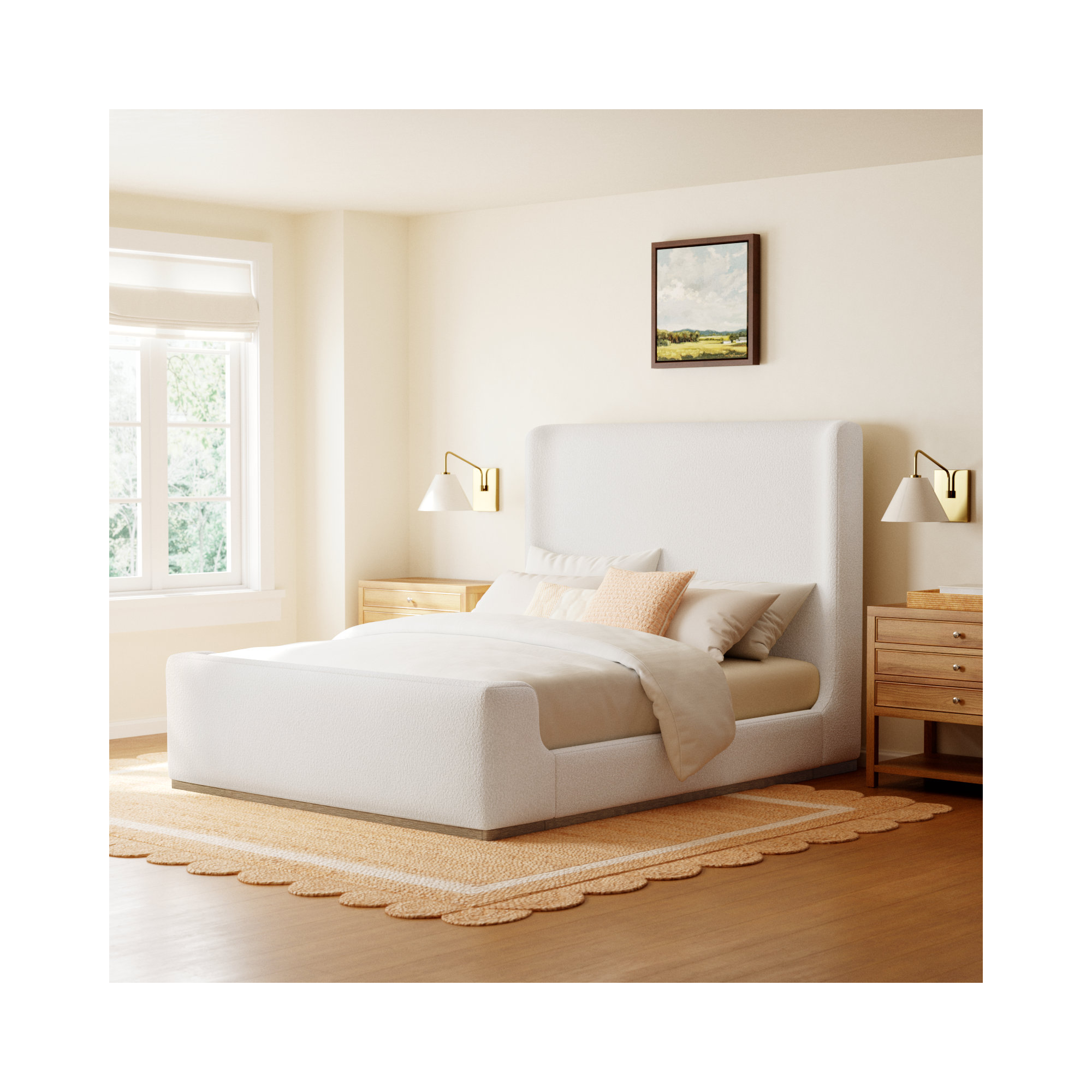 Marlin Upholstered Sleigh Bed Cream, Queen