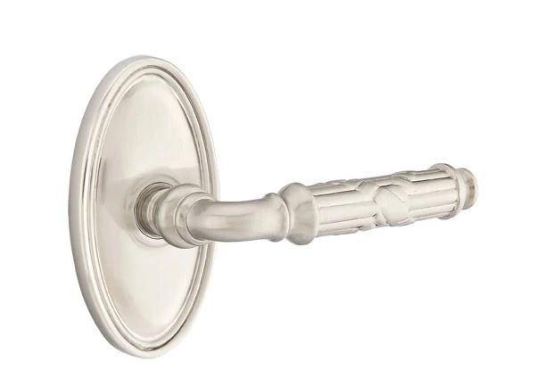 Mortaise intérieure Emtek avec rosette ovale, levier de ruban et roseau, Gauche, Nickel satiné