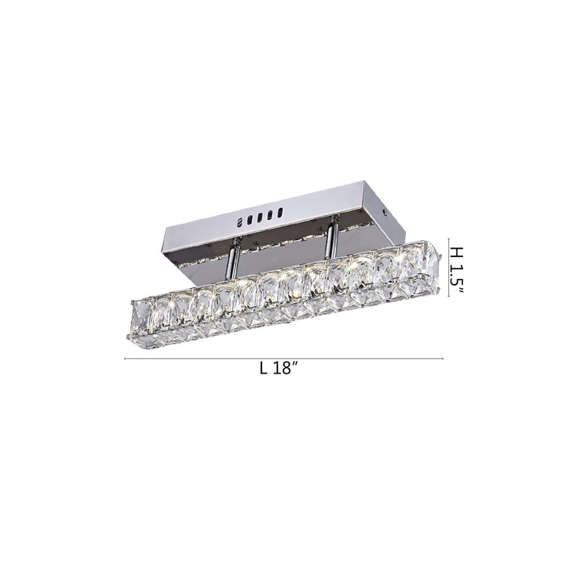 Applique murale 1 lumière DEL en acier inoxydable chromé avec détails en cristal transparent