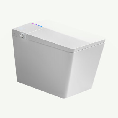 Square Smart Toilet With Built-In Tank For Modern Bathroom, Remote Control, Tankless Bidet Toilet With Foot Touching Lid Opening, Auto Flush, Heated Seat, LED Digital Display, User Memory