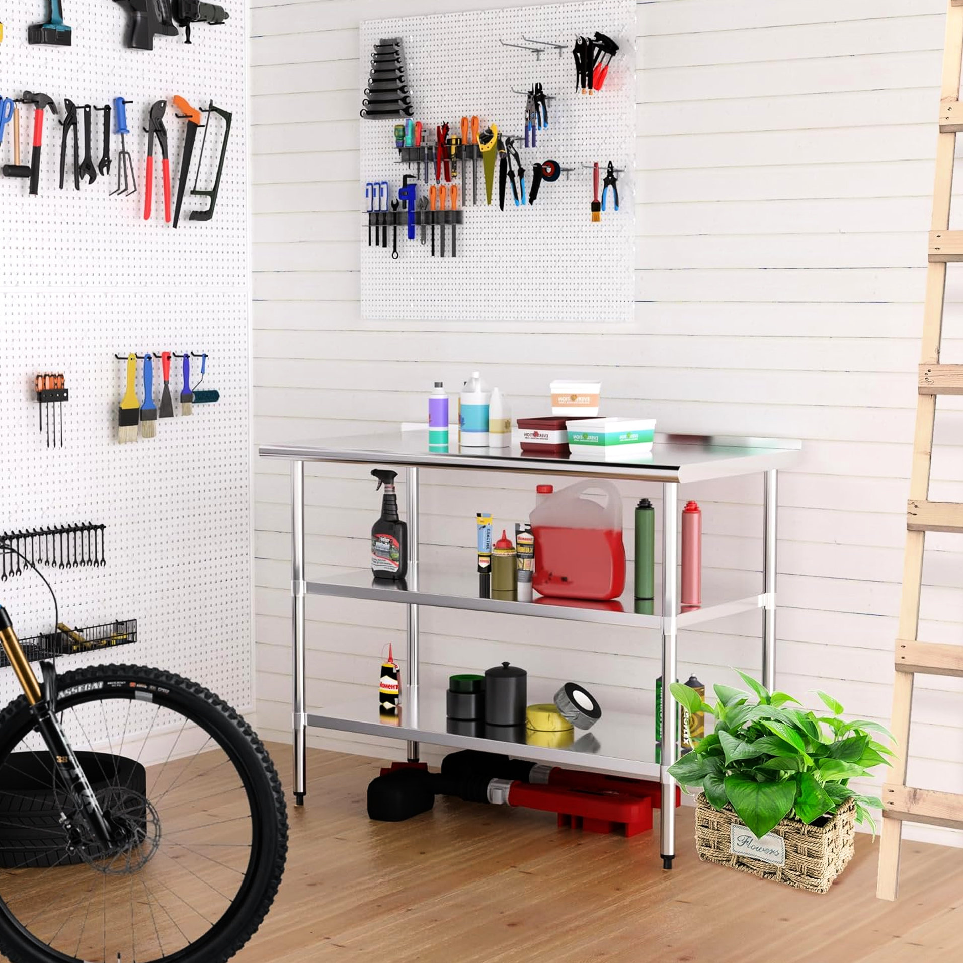 Wrought Studio™ Stainless Steel Work Table With 2 Shelves And ...