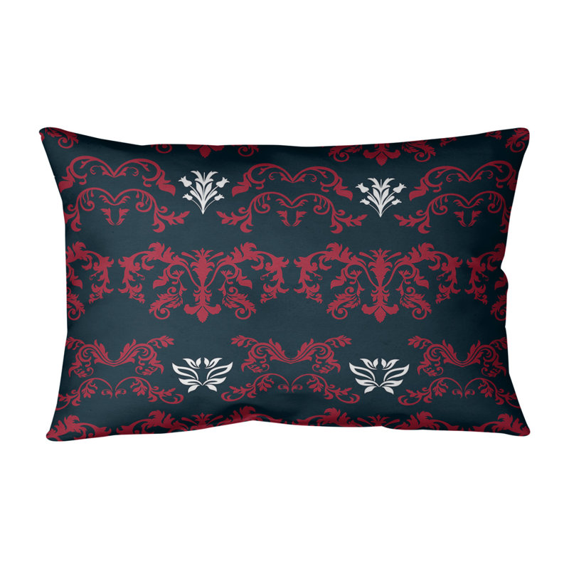 Houston Throwback Football Baroque Pattern Lumbar Pillow, Black/Red/White, Spun Polyester