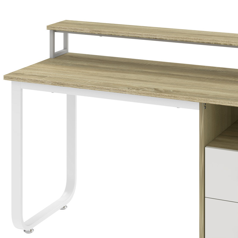 Brooksey 55'' Writing Desk with Charging Station & LED Light, Gray/White
