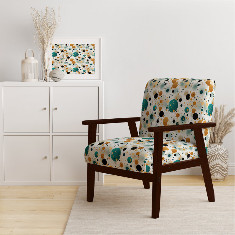 Hulten Velvet Geometric Armchair - Polka Dot Velvet Accent Chair, Black/Teal Polyester, Brown Square Arms