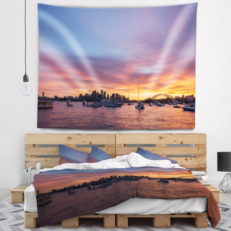 Traversier Schafer au port de Sydney au coucher du soleil, H 50 po x l 60 po