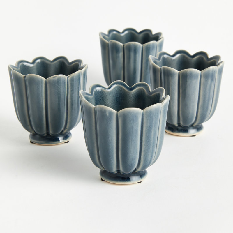 Ensemble de 4 petits pots Freya, Sarcelle