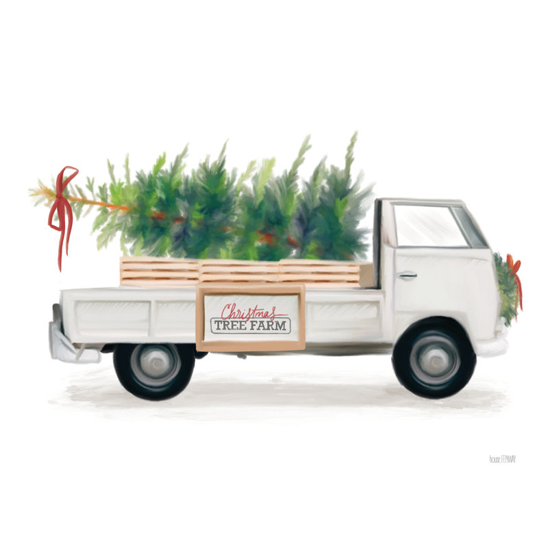 Camion de ferme Christmas Tree par House Fenway, H 30 po x l 40 po, Papier avec cadre photo en érable, Blanc