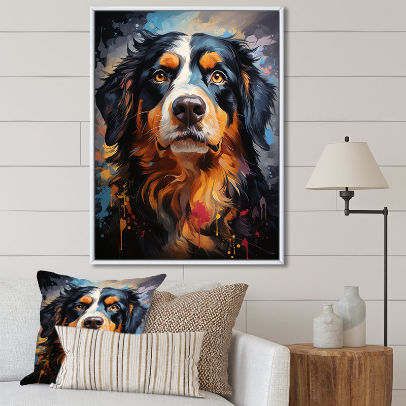 Bernese Mountain Majesty sur toile, H 20 po x l 12 po x P 1 po, Cadre flottant blanc