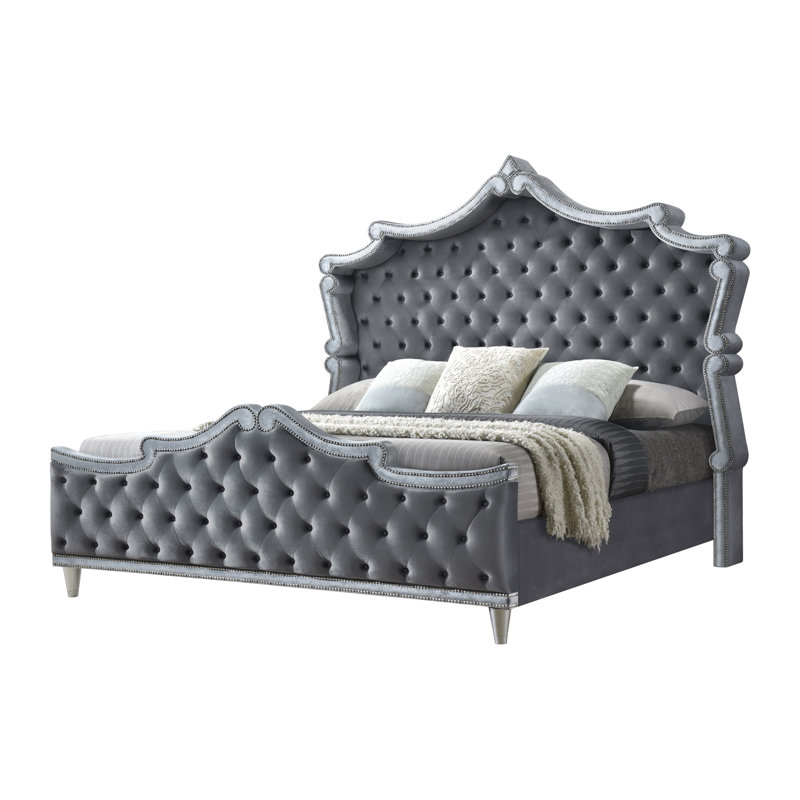 Kaylena Upholstered Wingback Bed, King, Gray
