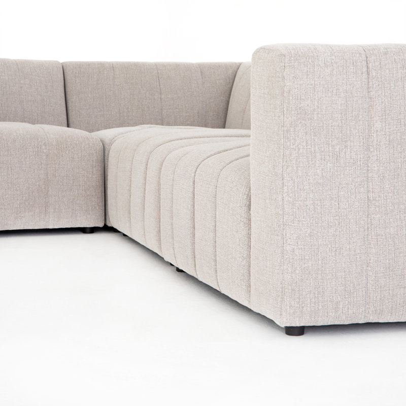 Langham Channeled 6 - Piece Sectional, 28" H x 157" W x 129" D, Neutral Sandstone Polyester, Reversible