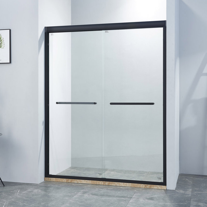 56-60"W X 75"H Double Sliding Shower Door, Aluminium Alloy Frame In Matte Black, 1/4" (6Mm) Thick SGCC Tempered Clear Glass