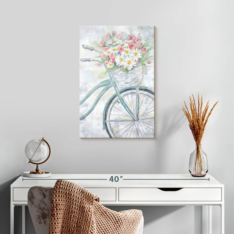 Vélo vert Mehar avec panier de fleurs, H 24 po x l 16 po