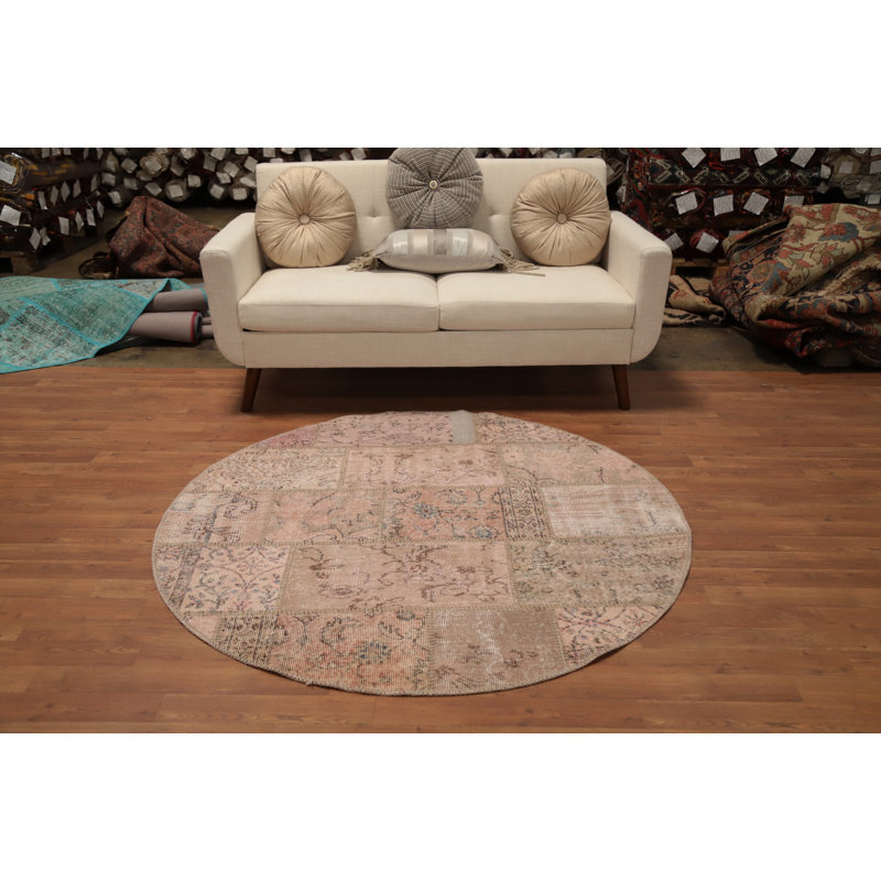 Distressed Modern Patchwork Round Area Rug 5x5