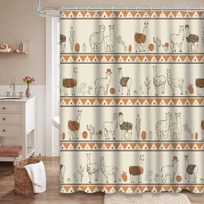 Cactus Cartoon Desert Alpaca Waterproof Shower Curtain